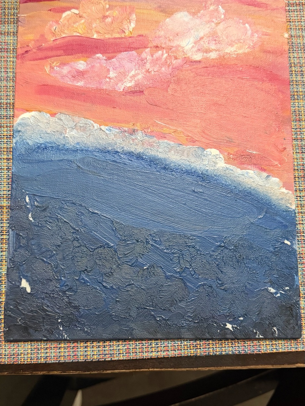 Abstract Seascape Canvas Art in Pink and Blue